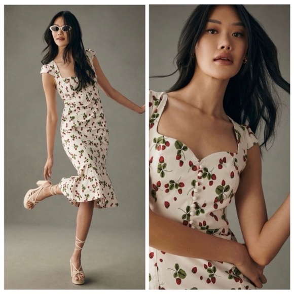 Anthropologie | Dresses | Anthropologie Maeve Cecily Fit Flare Sweetheart  Strawberry Print Dress | Poshmark